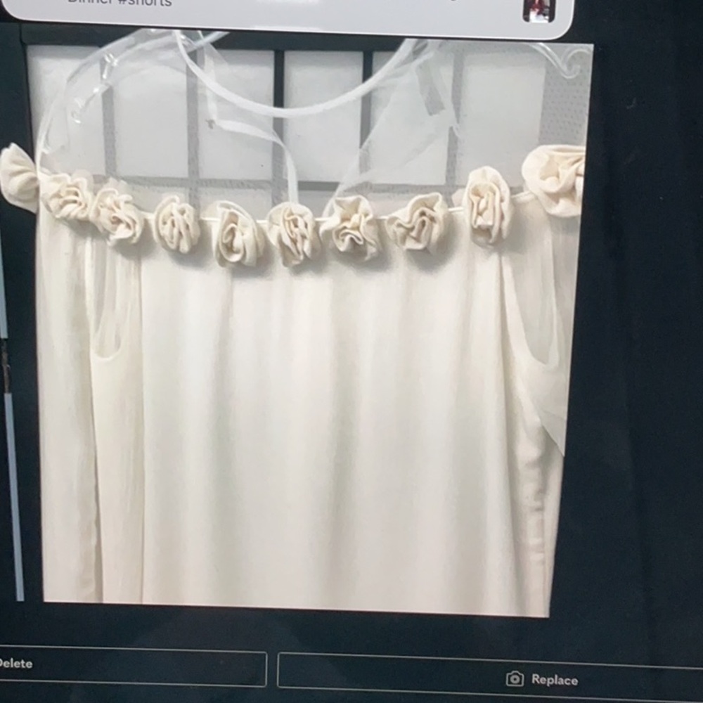 Cream Off-the-Shoulder Floral Trim Blouse - Picture 5 of 7